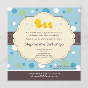 5x5 Boy TWIN Rubber Duck Baby Shower Invitation