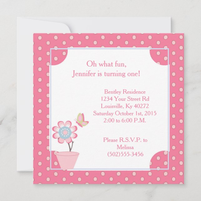 5x5 Butterfly Flower 1st Birthday Invitation (Front)