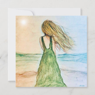 5x5 Card Girl on Beach art Print