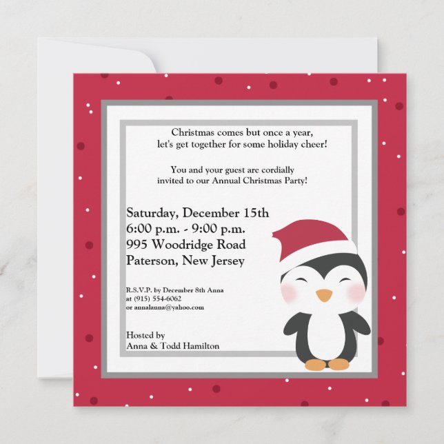 5x5 Christmas Hat Penguin Invitation (Front)