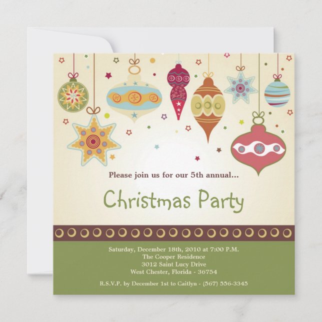 5x5 Christmas Ornaments Christmas Party Invitation (Front)