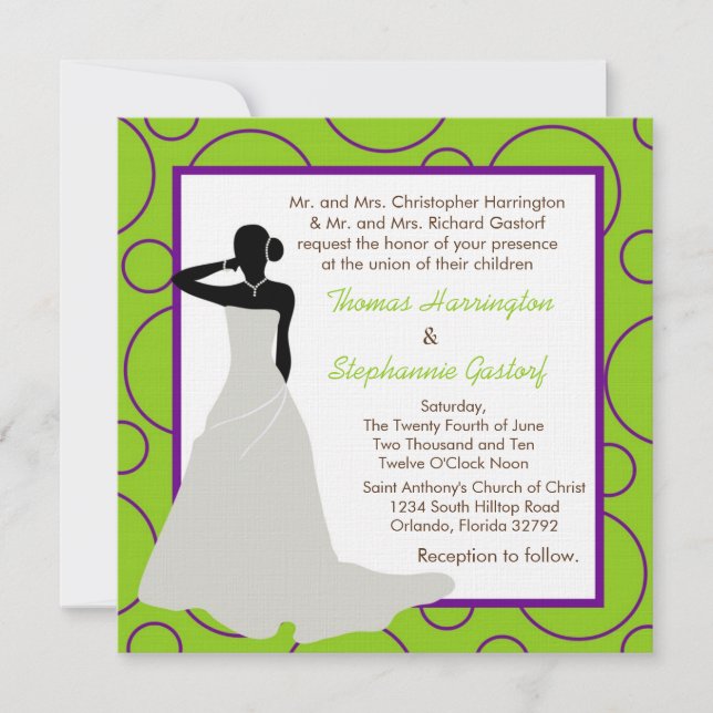 5x5 Electric Green Pok-a-Dot Wedding Invitation (Front)