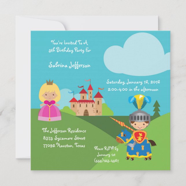5x5 Fairytale Castle Birthday Party Invitation (Front)