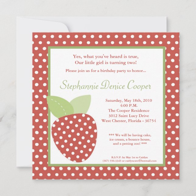 5x5 Farm Strawberry Fruit Birthday Part Invitation (Front)