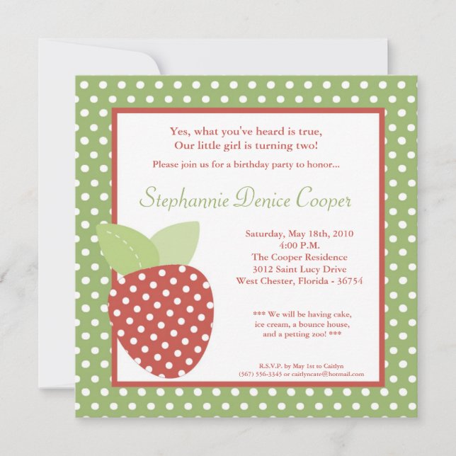 5x5 Farm Strawberry Fruit Birthday Part Invitation (Front)