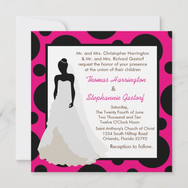 5x5 Hot Pink Pok-a-Dot Wedding Invitation (Front)