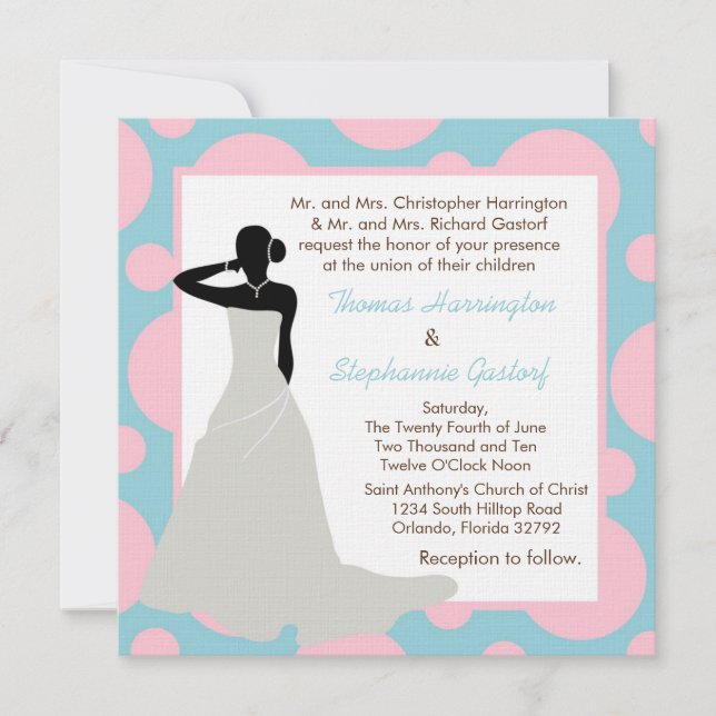 5x5 Light Blue Pok-a-Dot Wedding Invitation (Front)