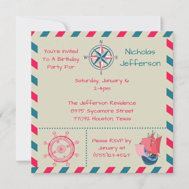 5x5 Nautical Birthday Party Invitation (Front)
