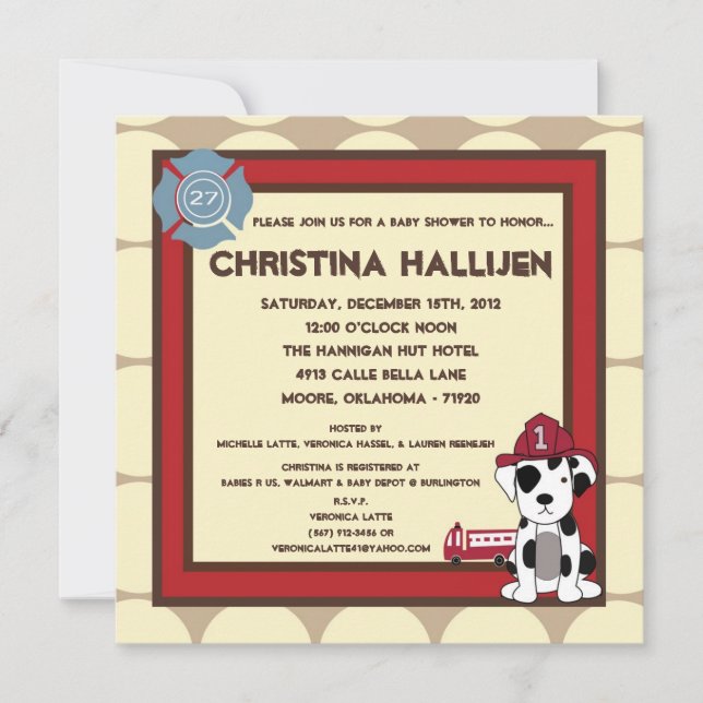 5x5 Nojo Fire Engine Baby Shower Invitation (Front)