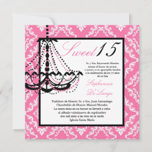 5x5 Pink Chandelier Quinceanera Invitation