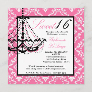 5x5 Pink Chandelier Sweet 16 Birthday Invitation