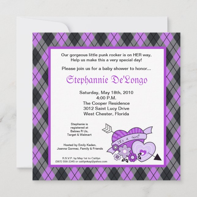 5x5 Punk EMO Rocker Argyle Baby Shower Invitation (Front)