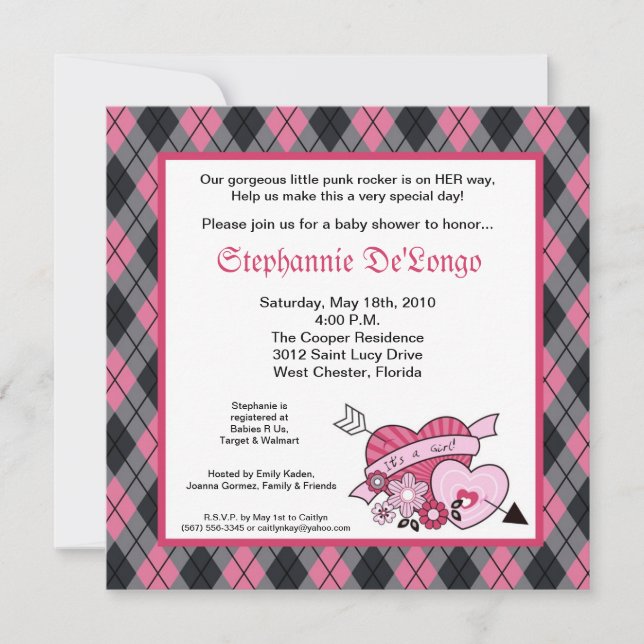 5x5 Punk EMO Rocker Argyle Baby Shower Invitation (Front)