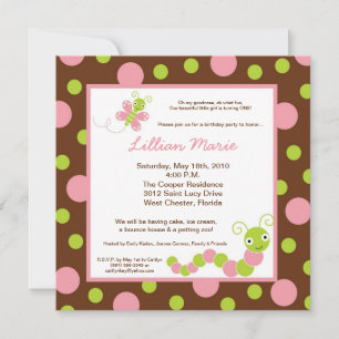 5x5 Spring Bugs Butterfly Birthday Part Invitation