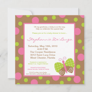 5x5 Spring Butterfly Polka Baby Shower Invitation