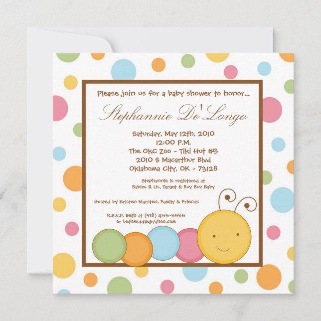 5x5 Spring Caterpillar Worm Baby Shower Invitation (Front)