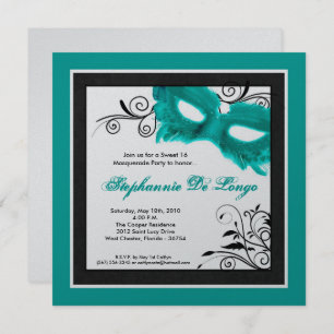 5x5 TEAL Masquerade Mask 16 Birthday Invitation
