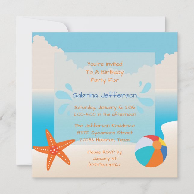 5x5 Tropical Beach Party Birthday Party Invitation (Front)