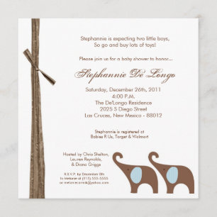 5x5 Twin Boy Elephants Baby Shower Invitation