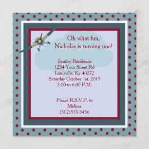 5x5 Wings Aeroplane 1st Birthday Invitation