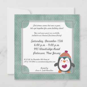 5x5 Winter Penguin Christmas Party Invitation