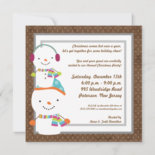 5x5 Winter Snowman winter Snow Invitation (Front)