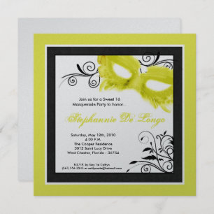 5x5 Yellow Masquerade Mask 16 Birthday Invitation