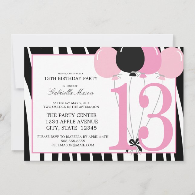 5x7 13th Birthday Party Invite (Front)