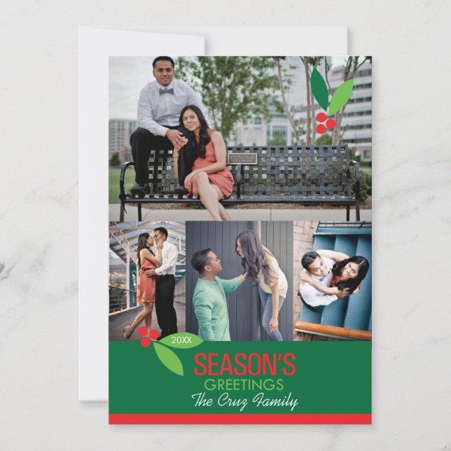 5x7 4 Photo Holly Design Flat Card (Front)