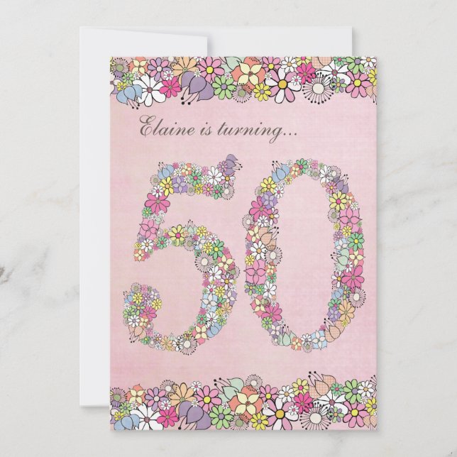 5x7 50th Birthday Party Spring Blooms Template (Front)