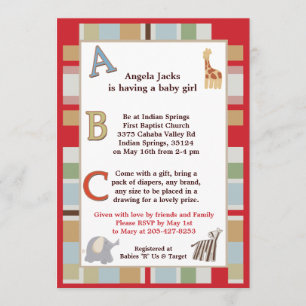 5x7 ABC Alphabet Soup Striped Baby Shower Invitation