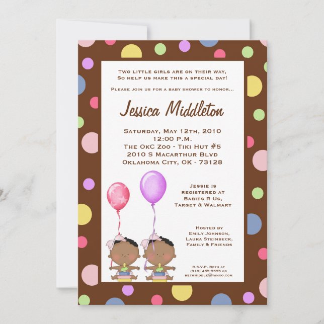 5x7 African American TWINS Baby Shower Invitation (Front)