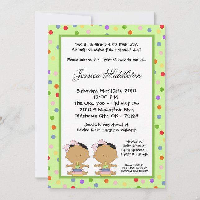 5x7 African American TWINS Baby Shower Invitation (Front)
