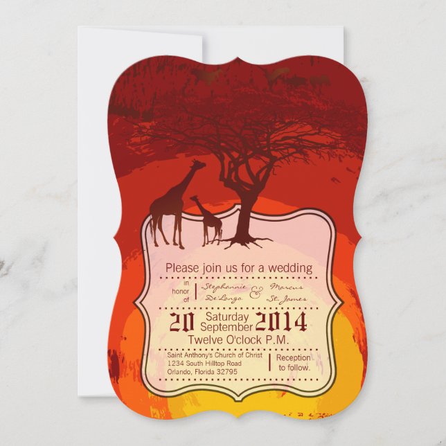 5x7 African Safari Giraffe Wild Wedding Invitation (Front)