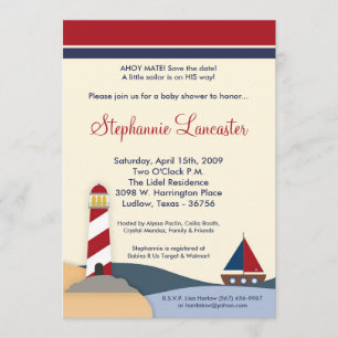 5x7 Ahoy Mate Sail Boat Baby Shower Invitation