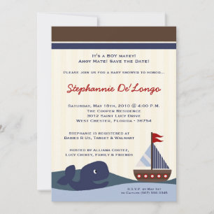 5x7 Ahoy Mate Sailboat Whal Baby Shower Invitation
