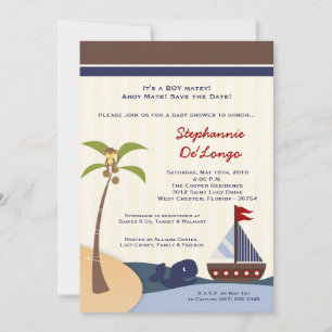 5x7 Ahoy Mate Sailboat Whal Baby Shower Invitation