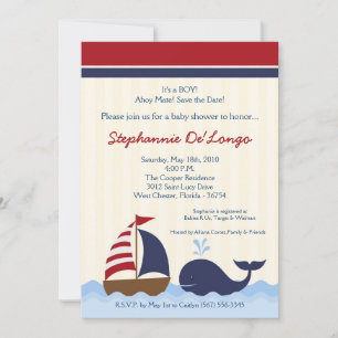 5x7 AhoyNautical Whale Boat Baby Shower Invitation