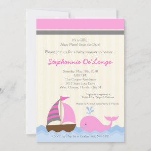 5x7 AhoyNautical Whale Boat Baby Shower Invitation