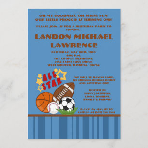 5x7 All Star Blue Birthday Party Invitation