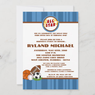5x7 All Star Blue Birtyhday Invitation