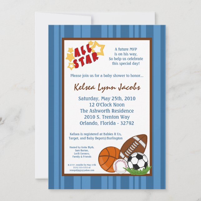 5x7 All Star MVP Sport Ball Baby Shower Invitation (Front)