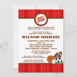 5x7 All Star Red Birtyhday Invitation