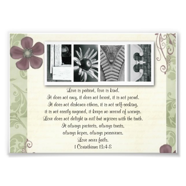 5x7 Alphabet Letter Photo Love is Patient Print (Front)