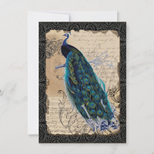 5x7 Ancient Peacock Vintage Wedding Invitation (Front)