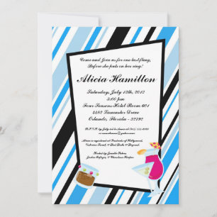 5x7 Aqua Blue Cocktails Bachelorette Invitation