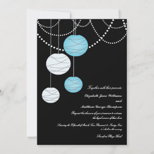 5x7 Aqua Blue Paper Lanterns Wedding Invite
