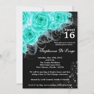 5x7 Aqua Roses Floral Sweet 16 Birthday Invitation