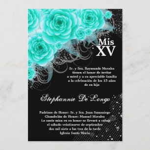 5x7 Aqua Roses Quinceanera Birthday Invitation