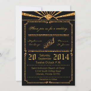 5x7 Art Deco 20's Gold Glitter Wedding Invitation